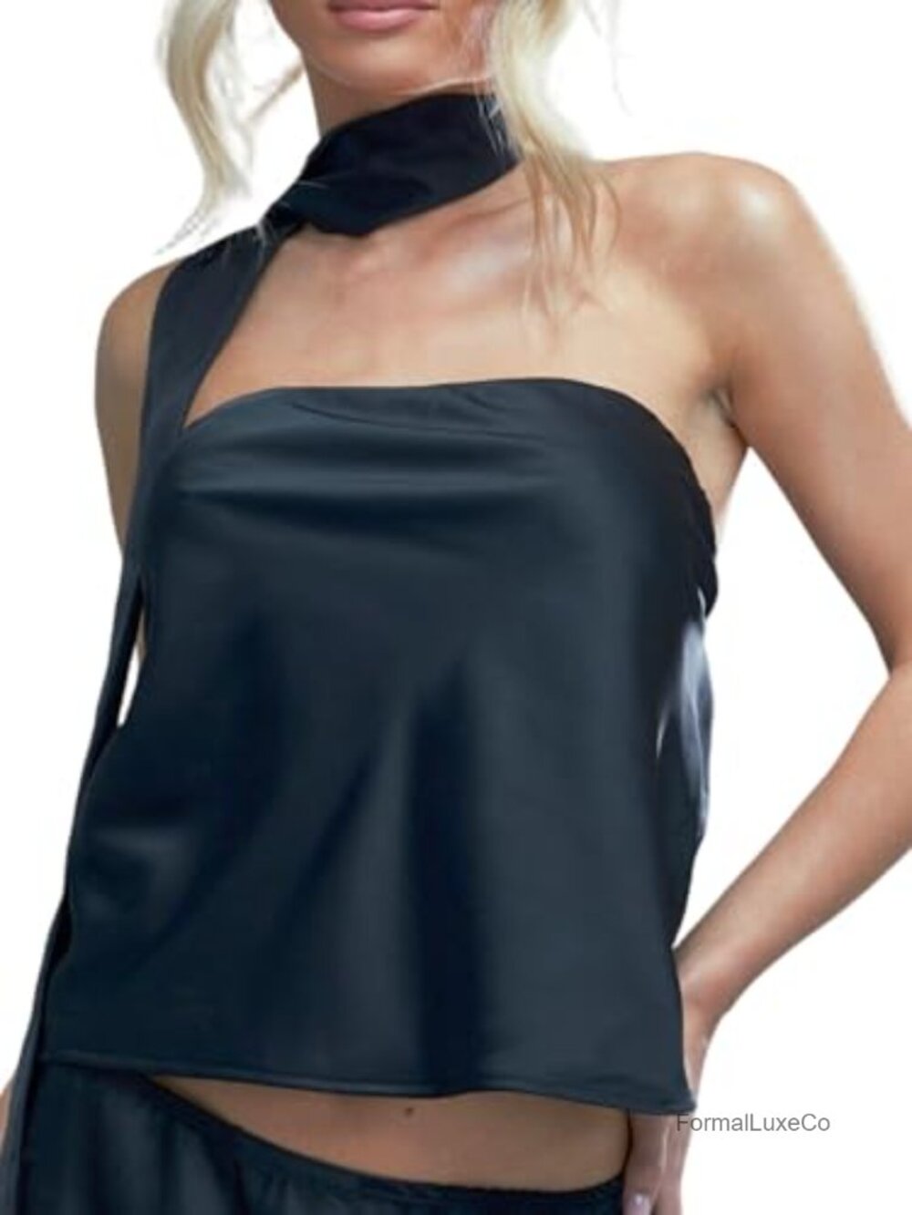 Satin Strapless Bandeau Tube Top with Scarf Backless Crop Tank